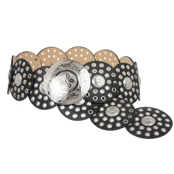 Women's 3 1/2" (90 mm) Wide Boho Disc Concho Leather Belt