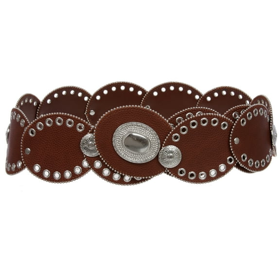 Women's 3 1/4" Wide Boho Oval Disc Link Leather Belt