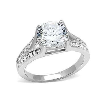 2.55 Ct Cushion Cut Cubic Zirconia Halo Engagement Ring - Stainless Steel, Sizes 5-10