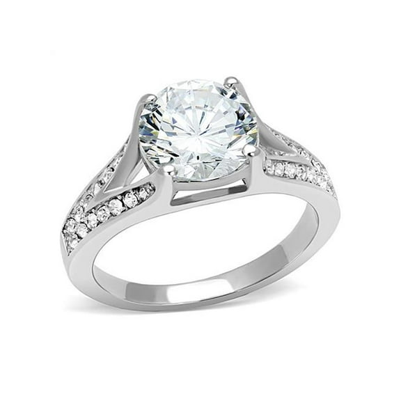 Women's 3.17 Ct Round Cut Zirconia Stainless Steel Engagement Ring Size 10