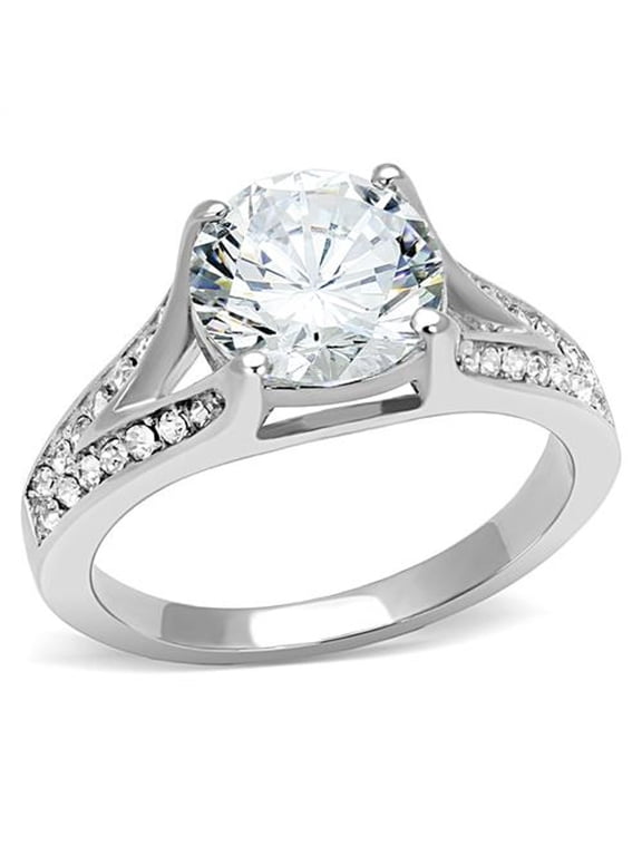 Women's 3.17 Ct Round Cut Zirconia Stainless Steel Engagement Ring Size 6