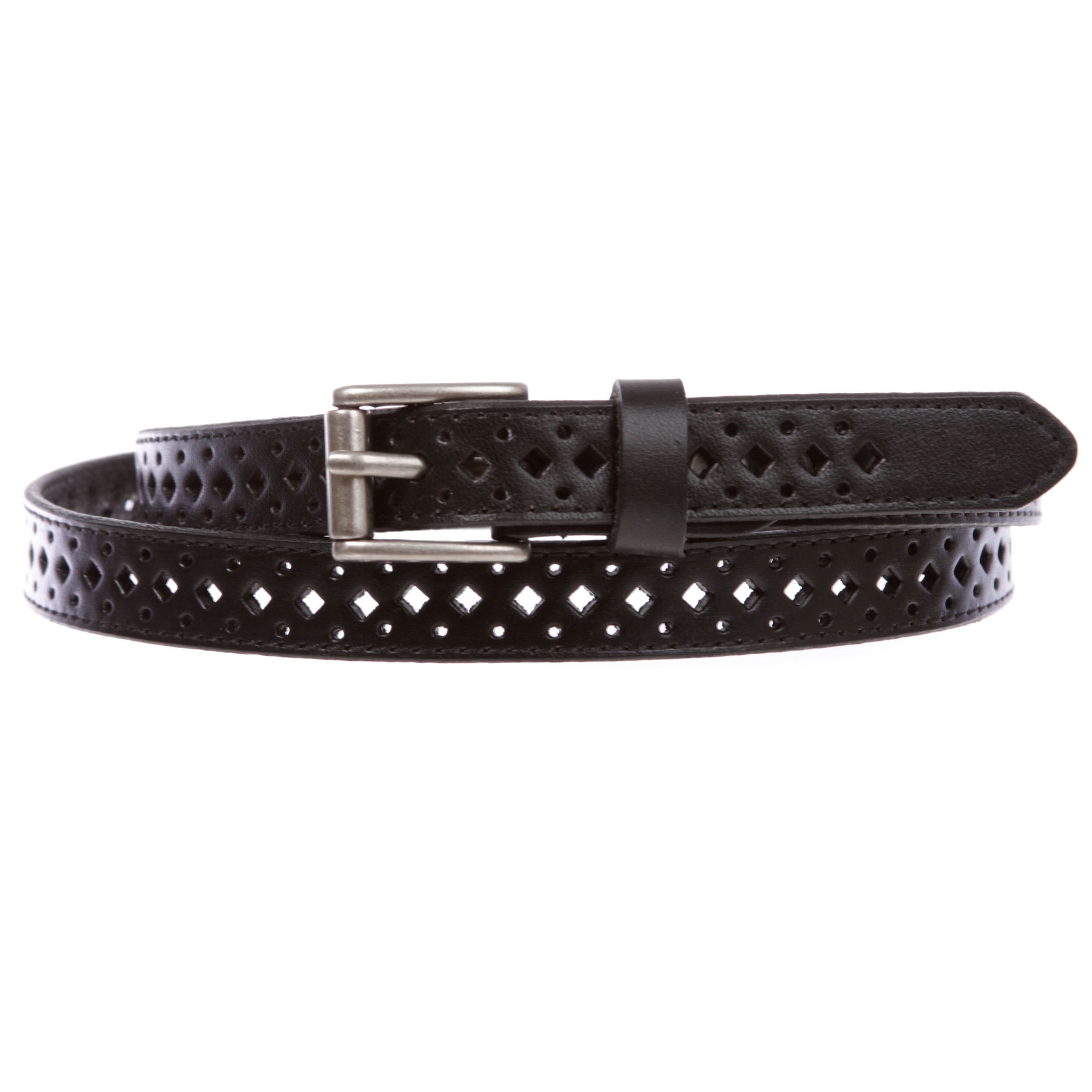 4934 Women\'s Fully Adjustable Slim Belt, Black Perforated Leather Perforated Belt For Women | Factory main image 4
