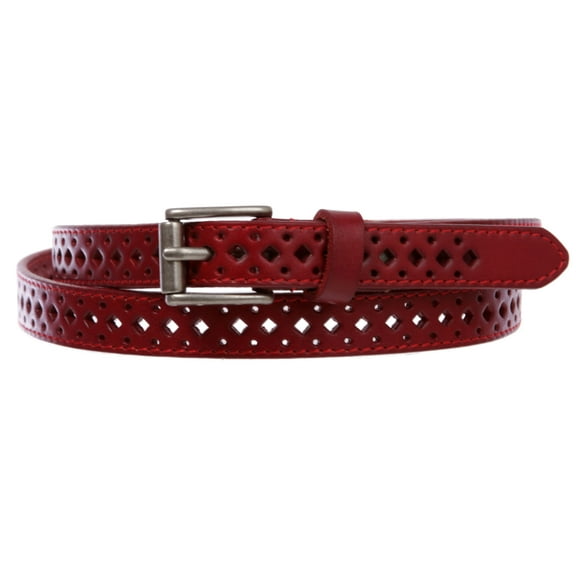 Women's 3/4" (17 mm) Full Grain Leather Perforated Skinny Stitched-Edge Belt