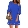 thumbnail image 1 of Women's 3/4 Bell Sleeve Crewneck Mesh Panel Flared Dress Lapis Blue Size XL, 1 of 8