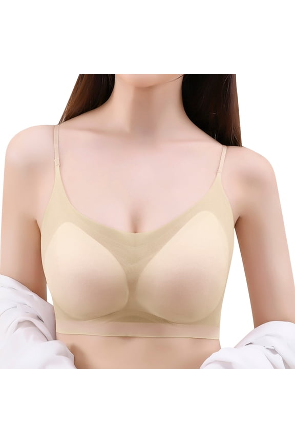 Women's 3/4 Cup Thin Bra - Seamless Ice Silk Wireless Bra with Removable Pads, Sleep/Daily/Sports Wear, M-XXL