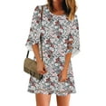 thumbnail image 1 of Women's 3/4 Flared Sleeve Swing Casual Dress Crewneck Loose Tunic Dress Size XL, 1 of 4