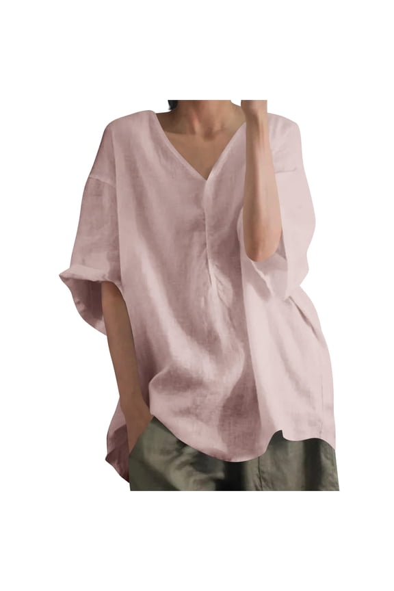 Women's 3/4 Lace Sleeve Summer T-Shirts Casual Round Neck Loose Fit Tee Tops