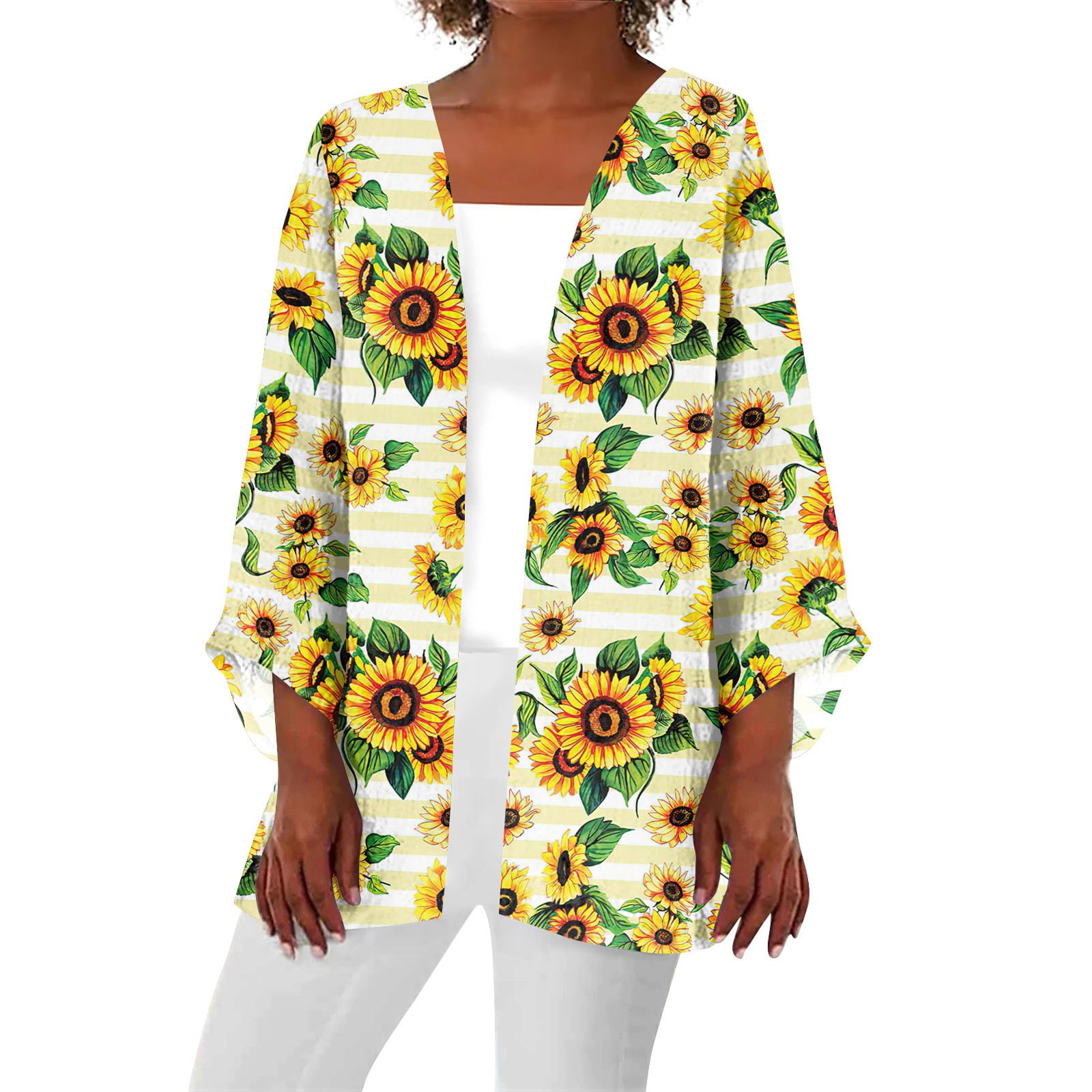 Women's 3/4 Length Sleeve Cardigan Knit Sweater Outerwear Coats