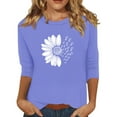 Women's 3/4 Length Sleeve Fall Tops Cute Flower Graphic Blouse 3/4