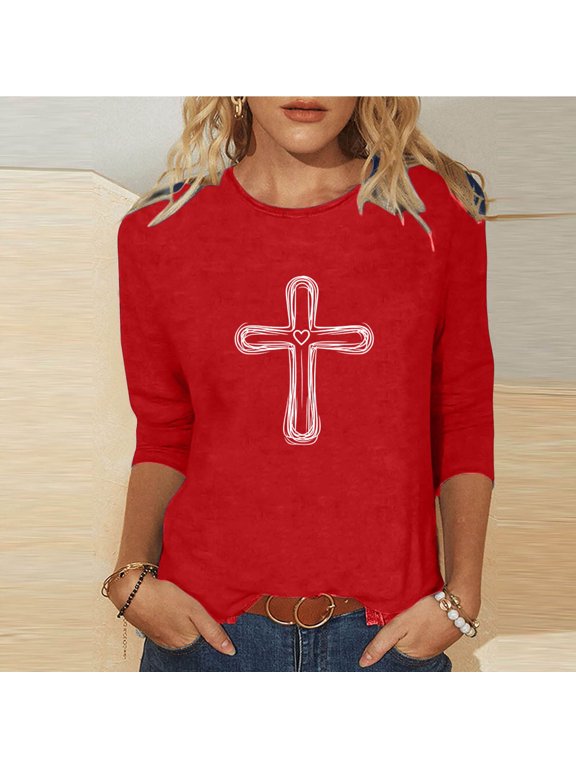 Women's 3/4 Length Sleeve T Shirts Tops Plus Size Crewneck Easter Printed Short Sleeve Shirts Summer Casual Solid Round Neck Oversized Loose Comfy Three Quarter Sleeve Tee Shirt