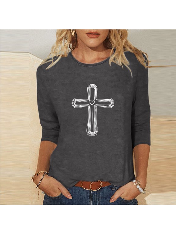 Women's 3/4 Length Sleeve T Shirts Tops Plus Size Crewneck Easter Printed Short Sleeve Shirts Summer Casual Solid Round Neck Oversized Loose Comfy Three Quarter Sleeve Tee Shirt
