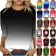 thumbnail image 1 of Women's 3/4 Length Sleeve Tops 2024 Summer Crew Neck Gradient Printed T-Shirts Dressy Casual Fashion Tshirts Trendy Loose Fit Tee Shirt Blouse, 1 of 6