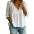 thumbnail image 1 of Women's 3/4 Length Sleeve Tops Casual Loose Lace Neckline Fall Shirts Babydoll Cute Fashion Womens Outfits, White 2XL, 1 of 6