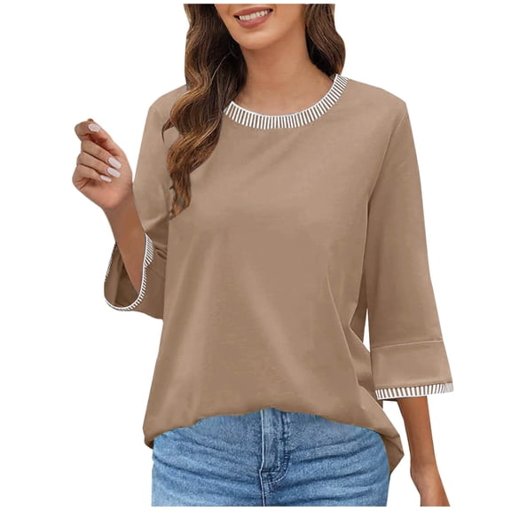Women's 3/4 Length Sleeve Tops Dressy Casual Crew Neck Loose Trendy Spring Blouses T Shirts