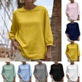 thumbnail image 1 of Women's 3/4 Length Sleeve Tops - Spring Easter Casual Crew Neck T Shirts for Women Solid Color Pullover Shirt, Yellow, M, 1 of 9