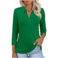 thumbnail image 1 of Women's 3/4 Length Sleeve V-Neck Collared Tops Summer Business Casual Work Polo Shirts 2025, 1 of 6