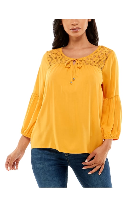 Women's 3/4 Puff Sleeve Peasant Top Golden Glow XLarge