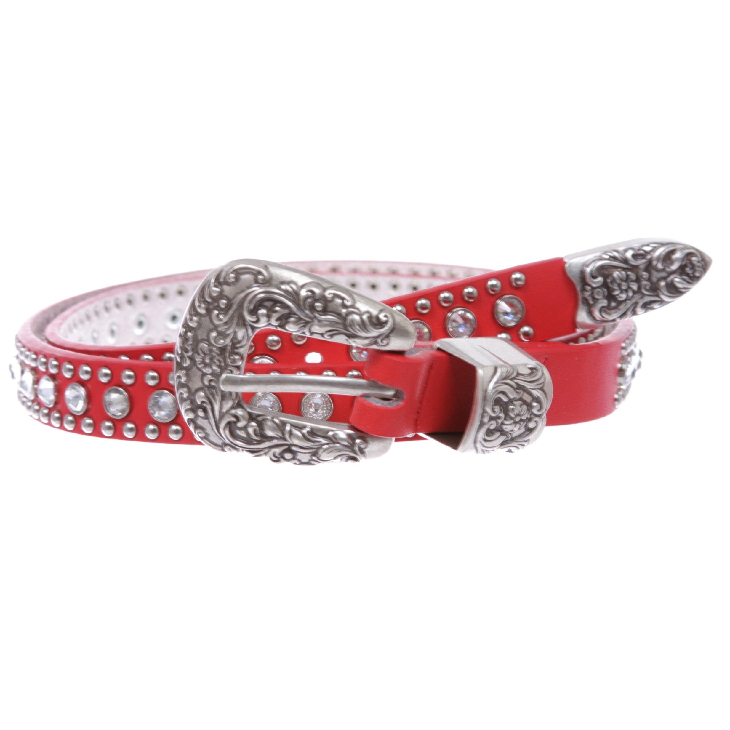 1512 Womens Thin Belts Skinny Leather Belt Luxury Strap Rhinestones Studded Ayliss Women Punk Leather Belt Skinny Studded Thin Waist  main image 3