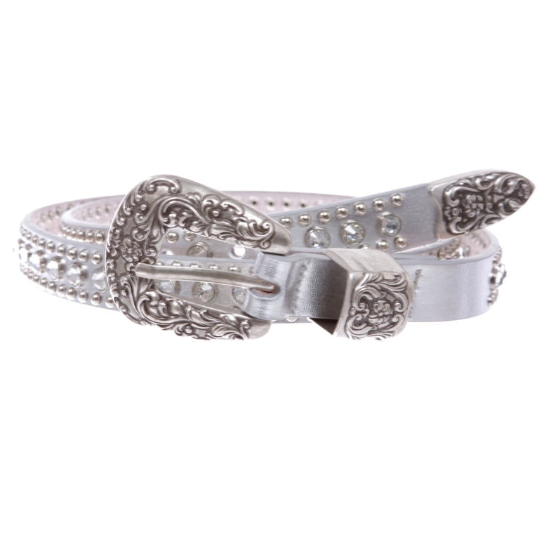 3399 Womens Thin Belts Skinny Leather Belt Luxury Strap Rhinestones Studded Women main image 4
