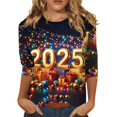 Women's 3/4 Sleeve 2025 Shirts Letter Printed Tshirts Party Supplies