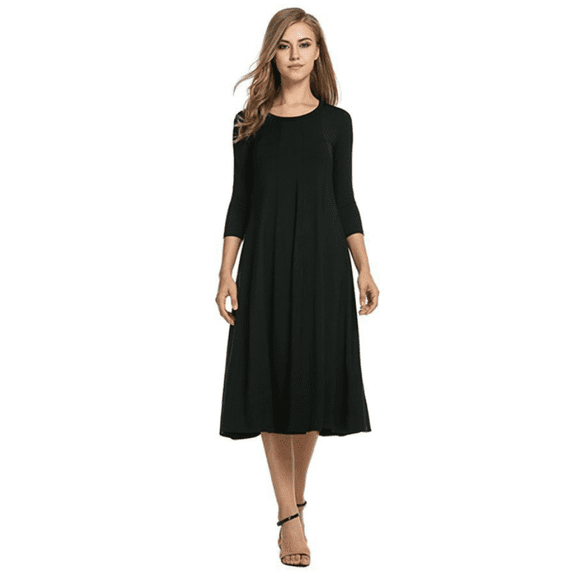 Women's 3/4 Sleeve A-line and Flare Midi Long Dress