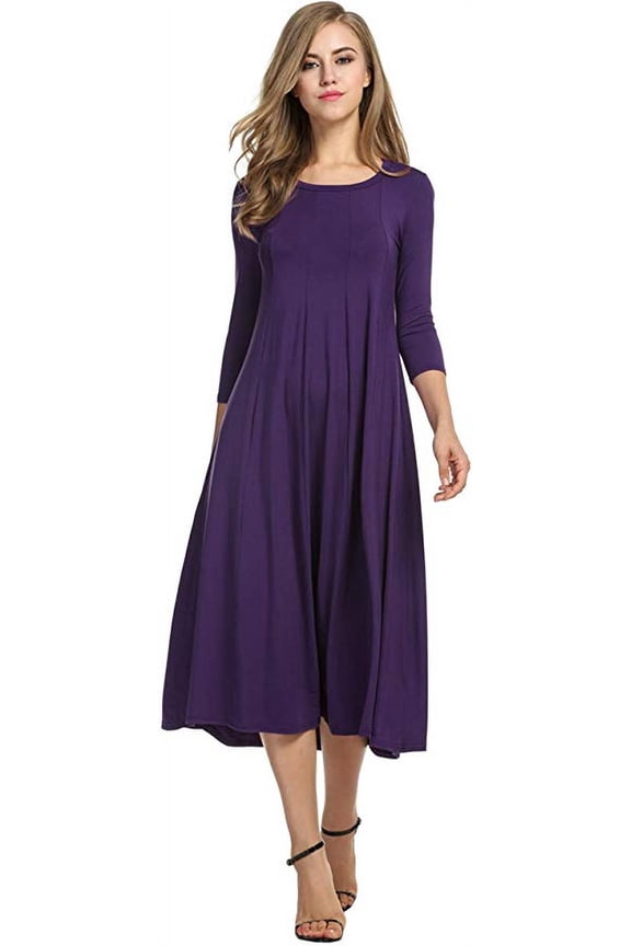 Women's 3/4 Sleeve A-line and Flare Midi Long Dress