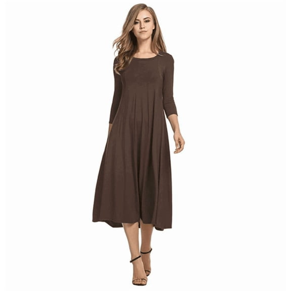 Women's 3/4 Sleeve A-line and Flare Midi Long Dress