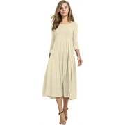 KORSIS Women's 3/4 Sleeve A-line and Flare Midi Long Dress