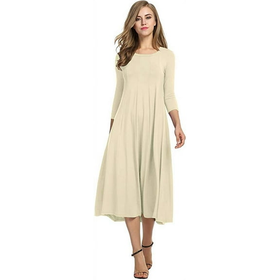Women's 3/4 Sleeve A-line and Flare Midi Long Dress