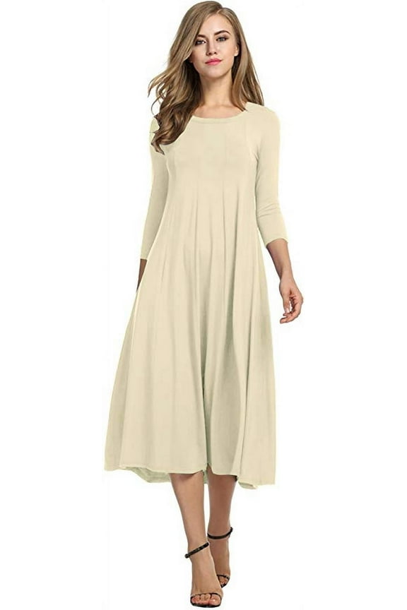 Women's 3/4 Sleeve A-line and Flare Midi Long Dress