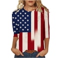 thumbnail image 1 of Women's 3/4 Sleeve American Flag Print T-Shirt Casual Round Neck Patriotic Shirt Top for Independence Day, 1 of 4
