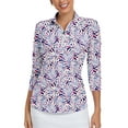 thumbnail image 1 of Women's 3/4 Sleeve Athletic Polo Shirt Quarter Zip Pullover Collared T-Shirt for Golf Tennis Workout Print Tennis Top, 1 of 8