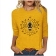 thumbnail image 1 of Women's 3/4 Sleeve Bee & Honeycomb Print T-Shirt Casual Loose Fit Crew Neck Tee Top, 1 of 4