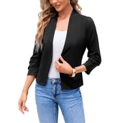 Womens 3/4 Sleeve Blazer Casual Open Front Cardigan Office Cropped Blazer Jacket