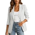 thumbnail image 1 of Women's 3/4 Sleeve Blazer Lapel V Neck Button Down Cardigan Casual Business Stylish Jackets With Pockets (M, White), 1 of 7