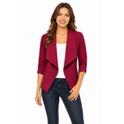 Womens Fitted Waist Length Jacket Open Front Draped Neck Ruched Sleeves