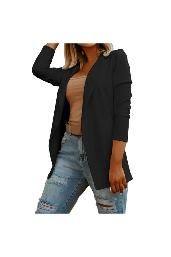 Women's 3/4 Sleeve Blazer Open Front Lapel Business Suit Jackets Casual Work Office Suits Jacket with Pockets Black XXL