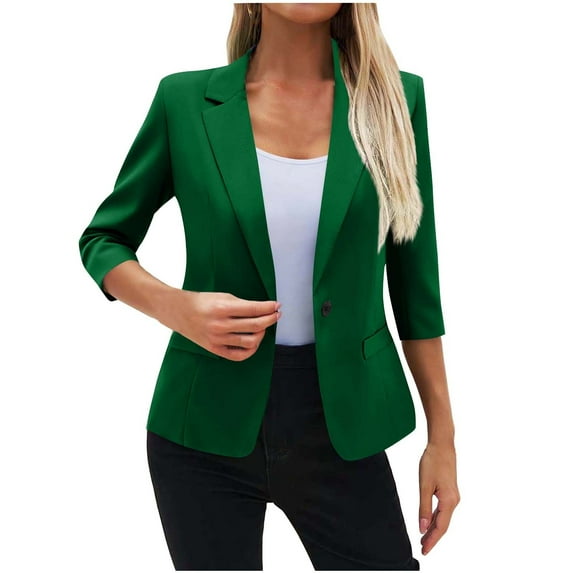 Women's 3/4 Sleeve Blazers, Lightweight Slim Fit Jackets Open Front Button Cardigan Tops Work Office Suit Jackets Blazer Casual Solid Color Outwears