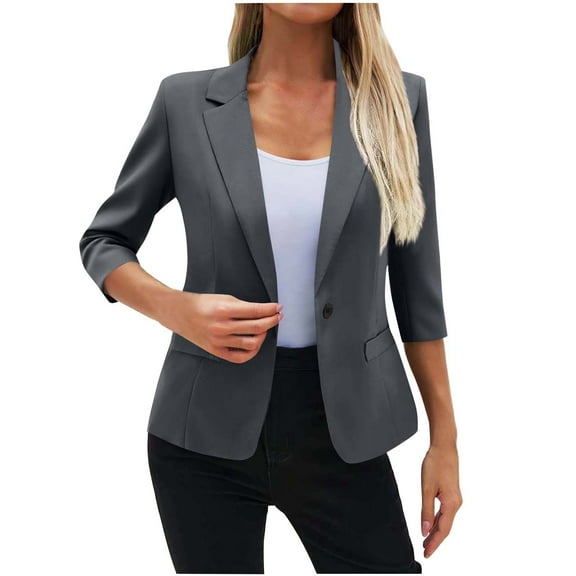 Women's 3/4 Sleeve Blazers, Lightweight Slim Fit Jackets Open Front Button Cardigan Tops Work Office Suit Jackets Blazer Casual Solid Color Outwears