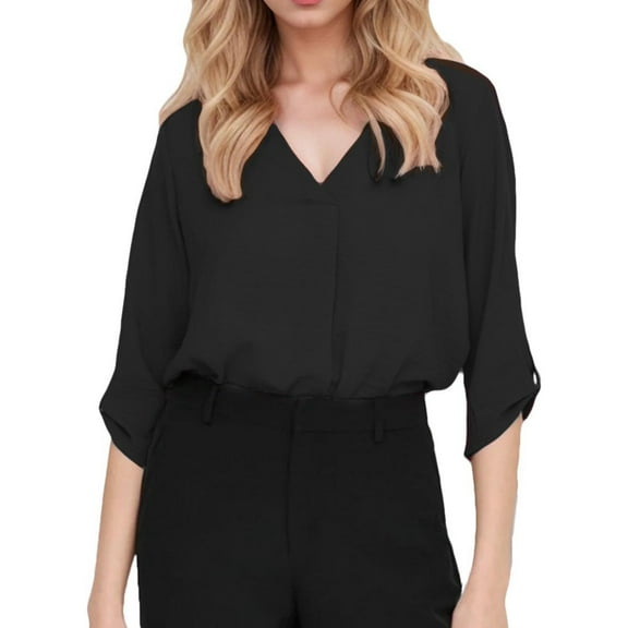 Women's 3/4 Sleeve Blouses Fashion Casual V Neck Chiffon Blouse Tops