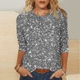 thumbnail image 1 of Women's 3/4 Sleeve Blouses Glitter Tops Crewneck Pullover Sweater Basic Casual Solid Color Tunic Tops Gray XL, 1 of 5