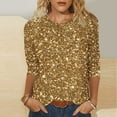 thumbnail image 1 of Women's 3/4 Sleeve Blouses Glitter Tops Crewneck Pullover Sweater Basic Casual Solid Color Tunic Tops Yellow M, 1 of 5