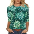 thumbnail image 1 of Women's 3/4 Sleeve Blouses Spring Summer Womens Clothings Basic Tees Shirt Fashion Flowers Printed Round Neck Shirts Pullover Tops, 1 of 5