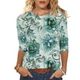 thumbnail image 1 of Women's 3/4 Sleeve Blouses Spring Summer Womens Clothings Basic Tees Shirt Fashion Flowers Printed Round Neck Shirts Pullover Tops, 1 of 5
