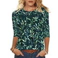thumbnail image 1 of Women's 3/4 Sleeve Blouses Spring Summer Womens Clothings Basic Tees Shirt Fashion Flowers Printed Round Neck Shirts Pullover Tops, 1 of 5