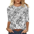 thumbnail image 1 of Women's 3/4 Sleeve Blouses Spring Summer Womens Clothings Basic Tees Shirt Fashion Flowers Printed Round Neck Shirts Pullover Tops, 1 of 5