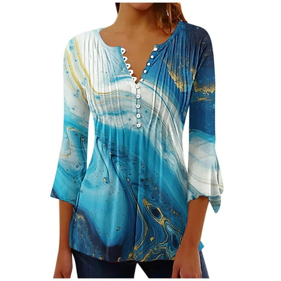 Women's 3/4 Sleeve Blouses Women V Neck Tops Womens Tops Dressy Casual Button Down Shirts for Women Striped Under 5 Dollars