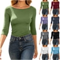 thumbnail image 1 of Women's 3/4 Sleeve Boat Neck T Shirts Slim Fit Tight Basics Top Casual Comfy Tops Green XL(XL), 1 of 7
