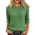 thumbnail image 1 of Women's 3/4 Sleeve Cable Knit Sweater,Crew Neck Lightweight Pullover Casual Soft Knitted Top for Fall Winter Daily Wear, 1 of 6