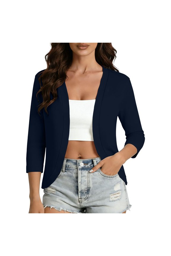 Women's 3/4 Sleeve Casual Cardigans Summer Short Dressy Outfit Top Open Front Lightweight Soft Sheer Cover Ups